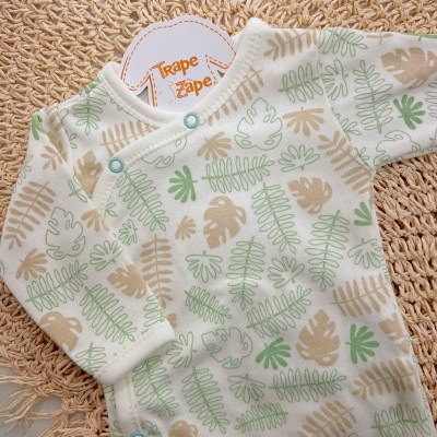 Body Kimono M/L Folhagem - Off White e Verde